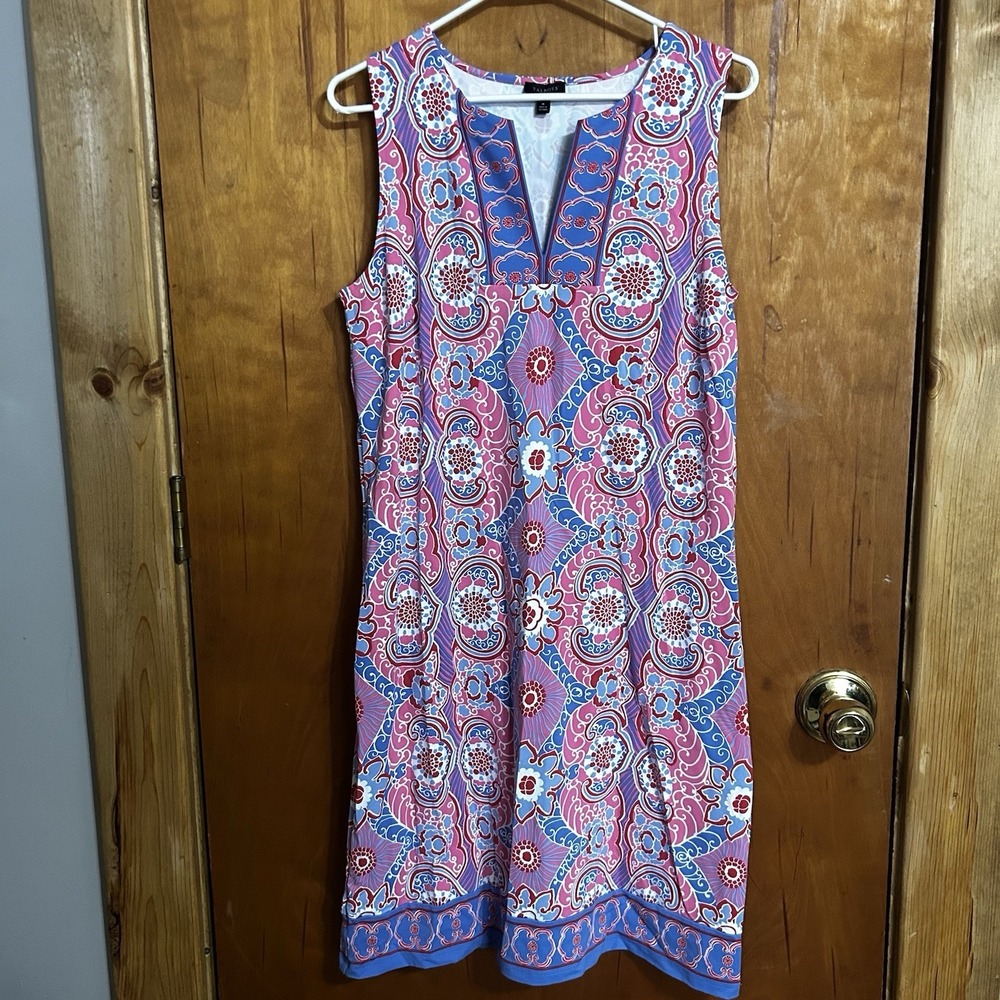 Talbots Geometric Floral Tiles Sz M Blue Pink Classic Retro